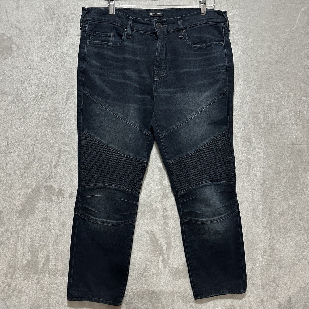 True Religion Rocco Men's Sz 34 Relaxed Skinny Moto Jean Dark Wash Ribbed Panels